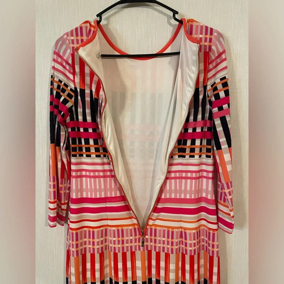 Eliza J Colorful Crosshatch 3/4 Sleeve Jersey A-line Dress minidress size 6 - Picture 8 of 11